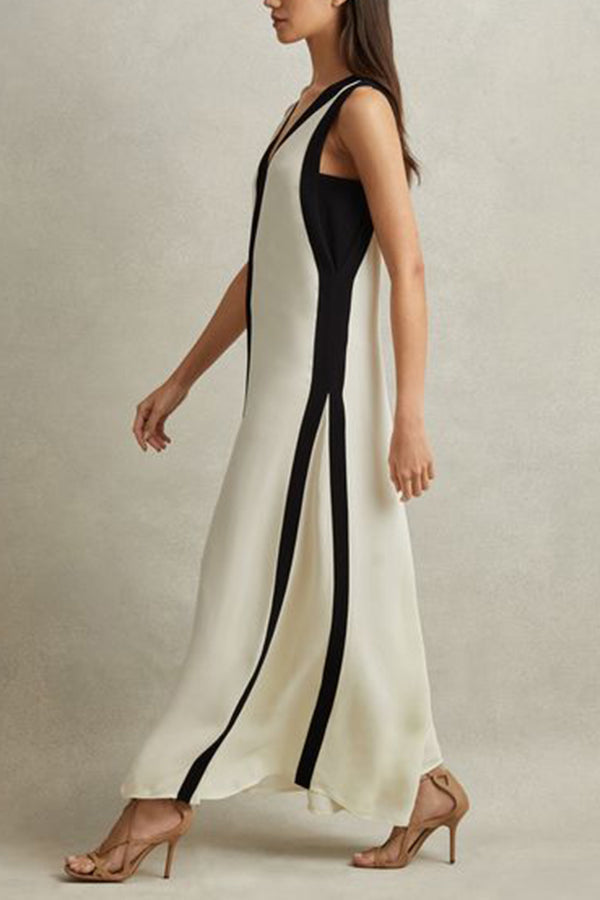 Tiana - Elegant Maxi dress in reversible style with piano keys