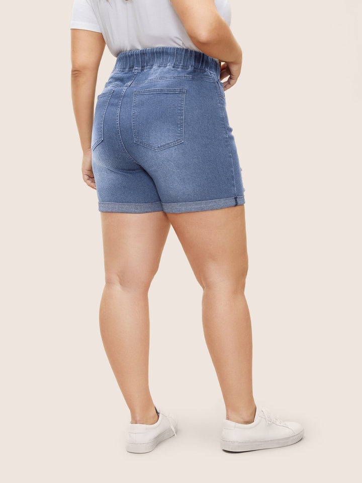 Jazz - Distressed rolled hem denim shorts with drawstring