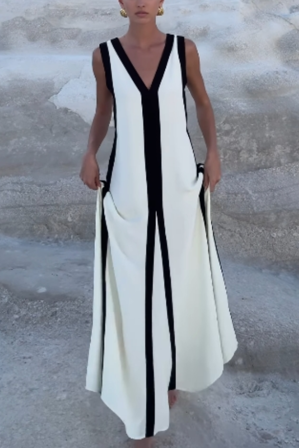 Tiana - Elegant Maxi dress in reversible style with piano keys