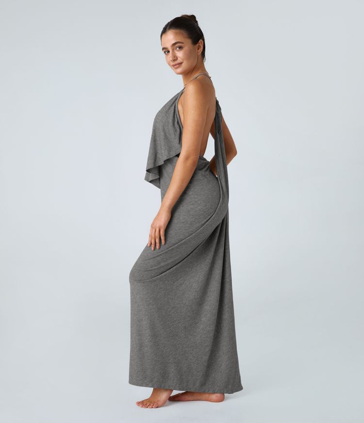 ויטוריה | V Neck Neck Band Back Ruched Maxi Resort Slip שמלת