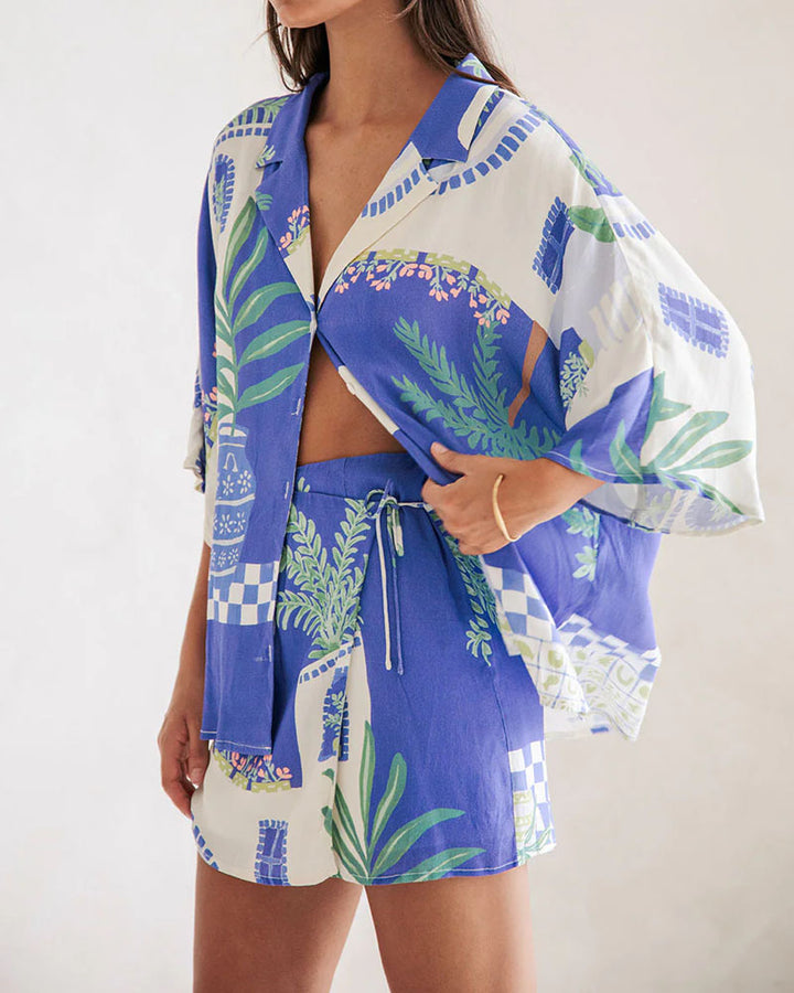 Moira - Holiday Print Shirt & Skirt Two-piece Set