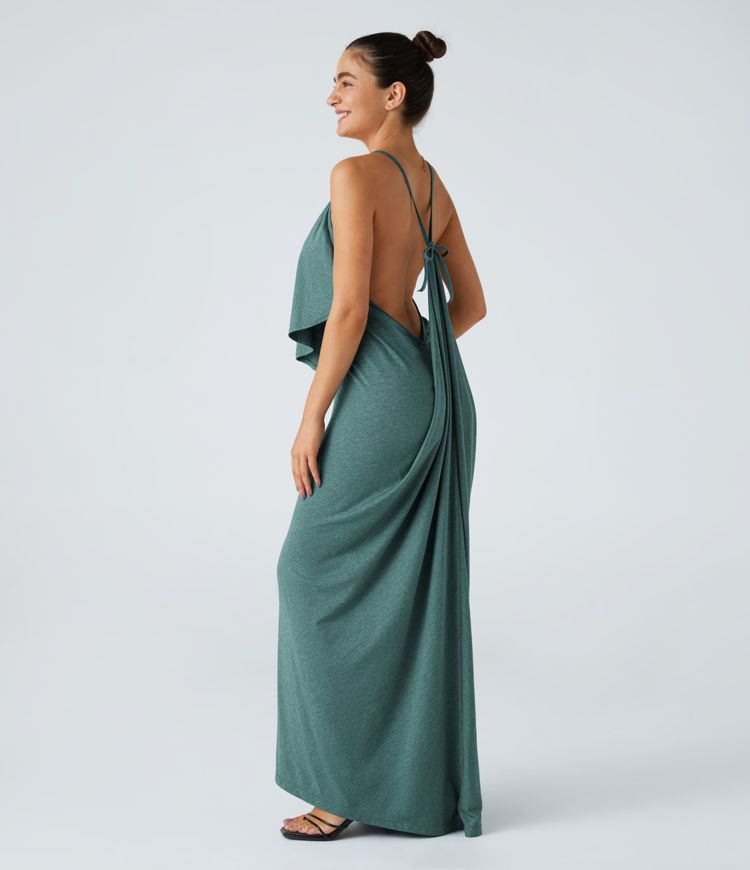 ויטוריה | V Neck Neck Band Back Ruched Maxi Resort Slip שמלת