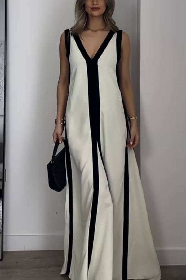 Tiana - Elegant Maxi dress in reversible style with piano keys