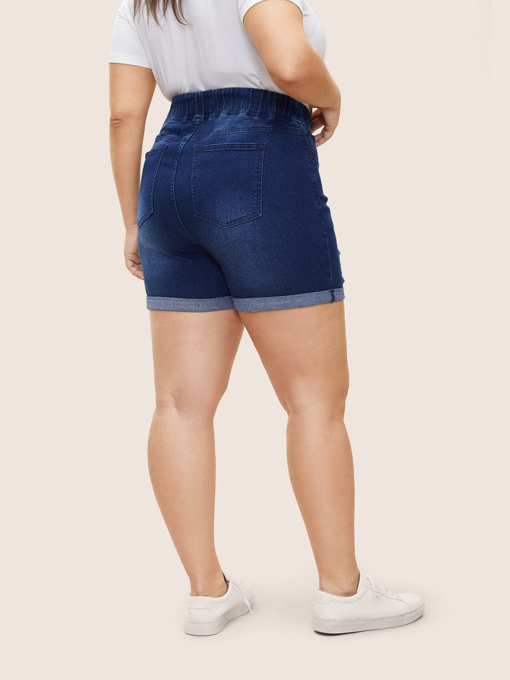 Jazz - Distressed rolled hem denim shorts with drawstring