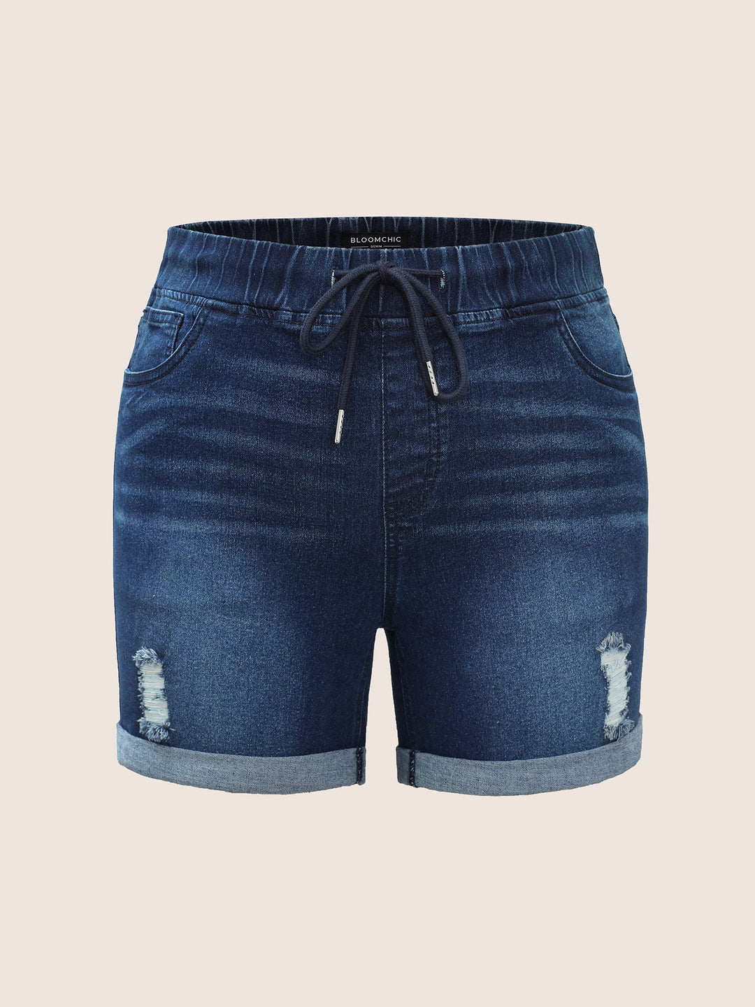 Jazz - Distressed rolled hem denim shorts with drawstring