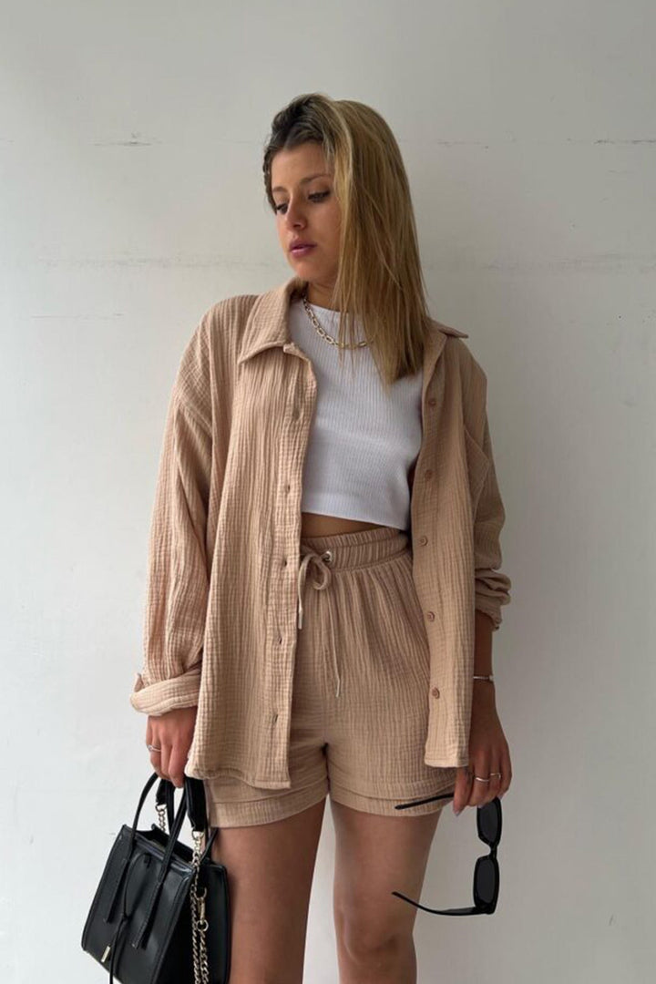 Malina | Chic and Cozy Long Sleeve Shirt Short Set