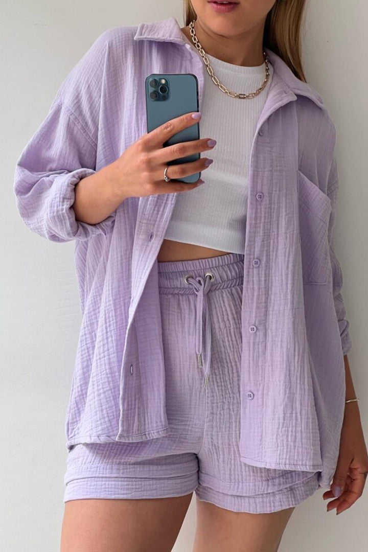 Malina | Chic and Cozy Long Sleeve Shirt Short Set