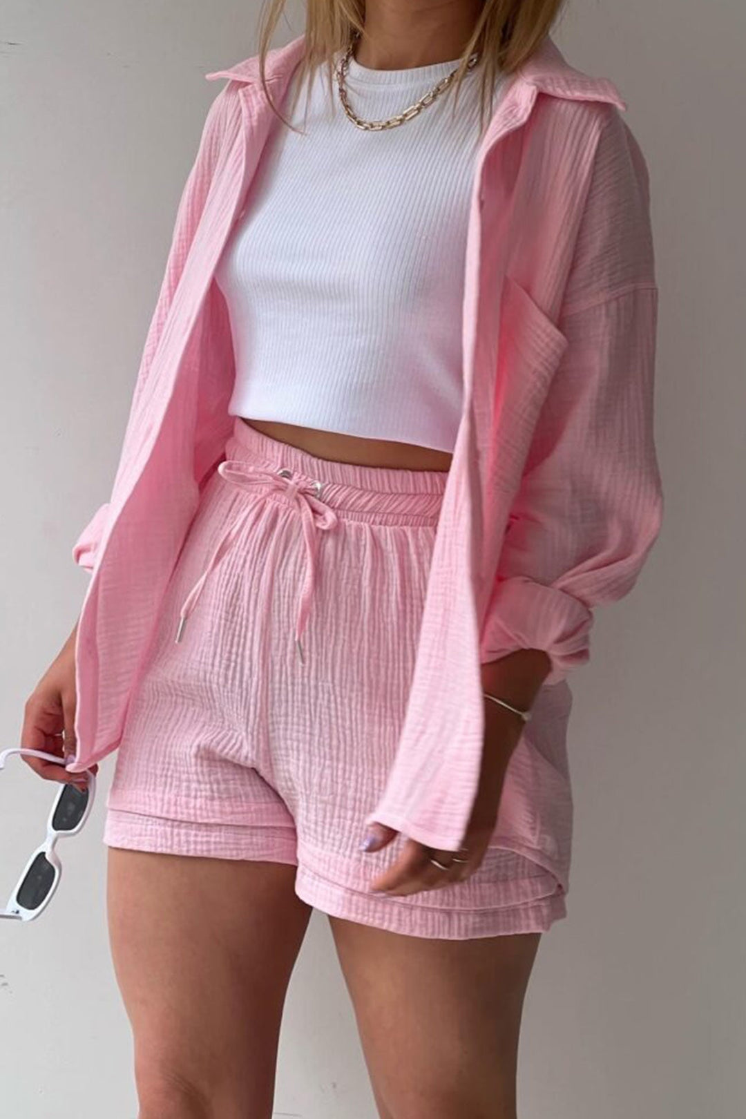 Malina | Chic and Cozy Long Sleeve Shirt Short Set