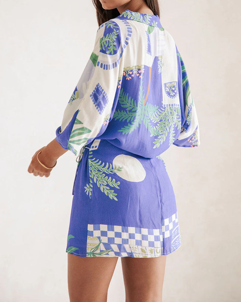 Moira - Holiday Print Shirt & Skirt Two-piece Set