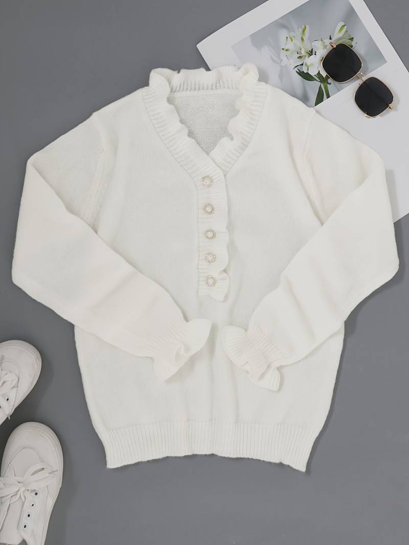 Maris | Plain sweater with V-neck and button