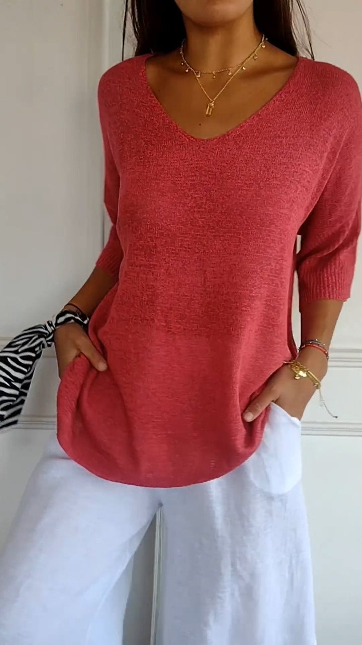 Solene™ plain knit sweater with V-neckline